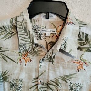 Pierre Cardin mens shirt L 100% cotton palm flower pattern